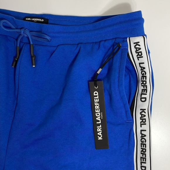 KARL LAGERFELD PARIS Men's Size XL Fleece Logo Tape Royal Blue Shorts. - Picture 3 of 10